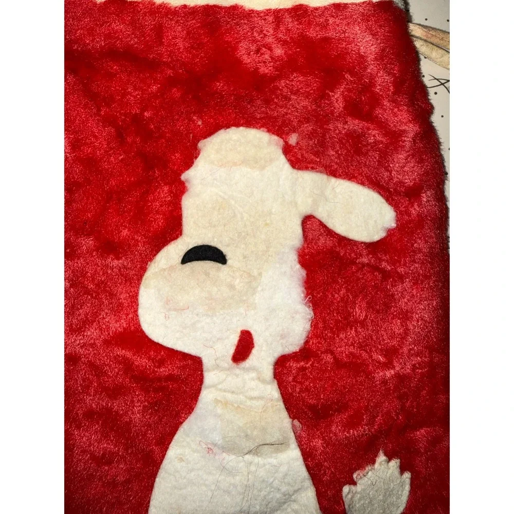 Vintage 80s Christmas Stocking Red Plush White Poodle Applique Faux Fur Cuff